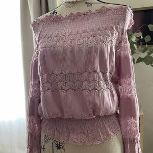 Off Shoulder Blush Pink Lacey Top - Faux Pearl Necklace is free with purchase 😊